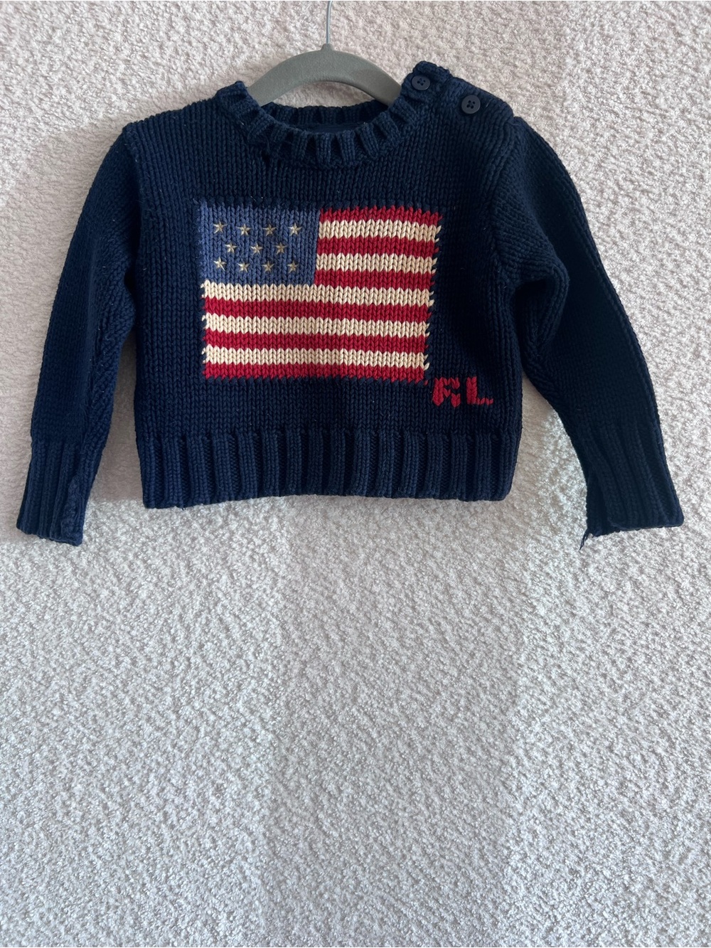Ralph Lauren Vintage 100% Cotton Blue Flag Sweater Long Sleeves Size 3-12 Months
